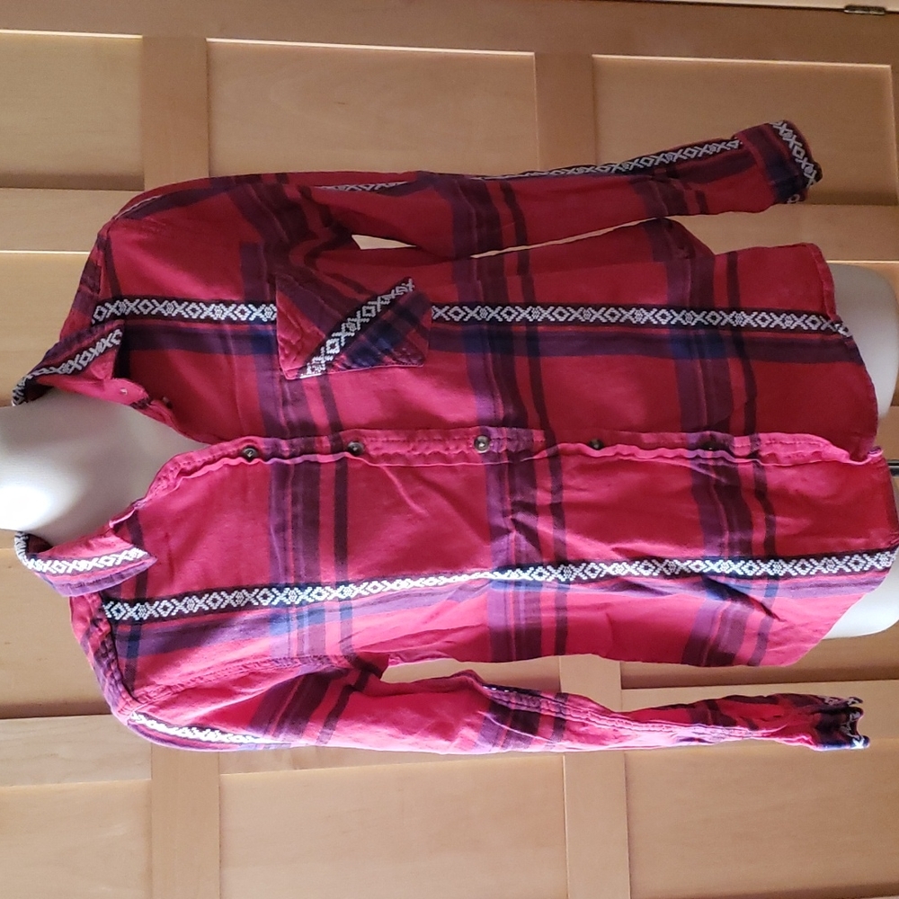 AEO Vintage Boyfriend Plaid Long Sleeve Button Down Shirt Size Small
